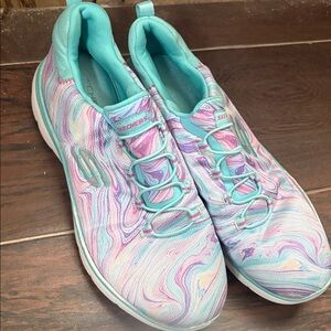 Skechers Women's Aqua and Pink Swirl Sneakers